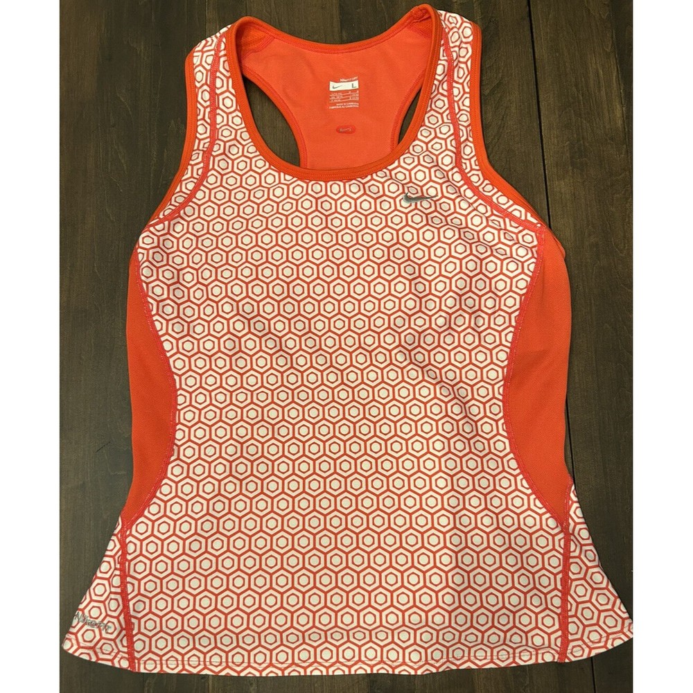 Nike Dri Fit Womens Large Orange White Racerback Athletic Workout Run Tank Top